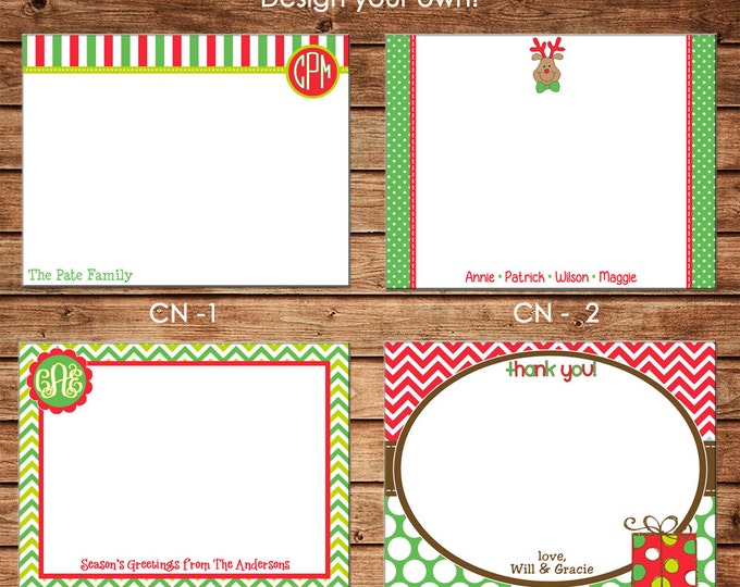 Personalized Holiday / Christmas Flat Notes Notecards Stationery with Envelopes - Design your own - Choose ONE DESIGN