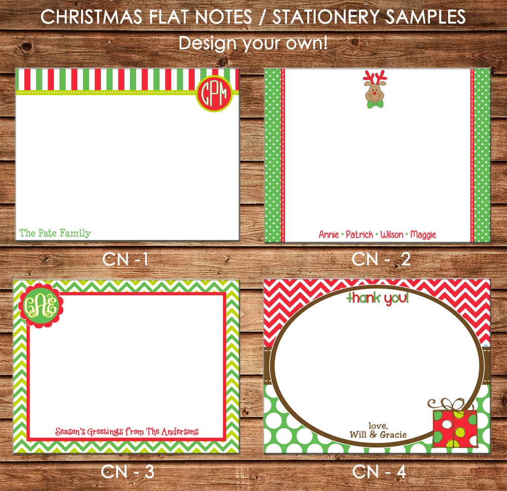 Personalized Holiday / Christmas Flat Notes Notecards Stationery with  Envelopes - Design your own - Choose ONE DESIGN