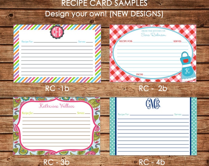 Personalized Recipe Cards - Design your own - Choose ONE DESIGN