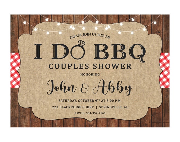 Invitation I Do BBQ Rustic String Lights Rehearsal Dinner Shower Party - Can personalize colors /wording - Printable File or Printed Cards