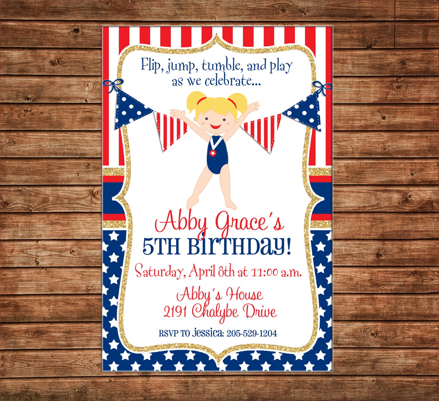 girl invitation gymnastics red white blue gold usa birthday party red white and blue birthday invitations