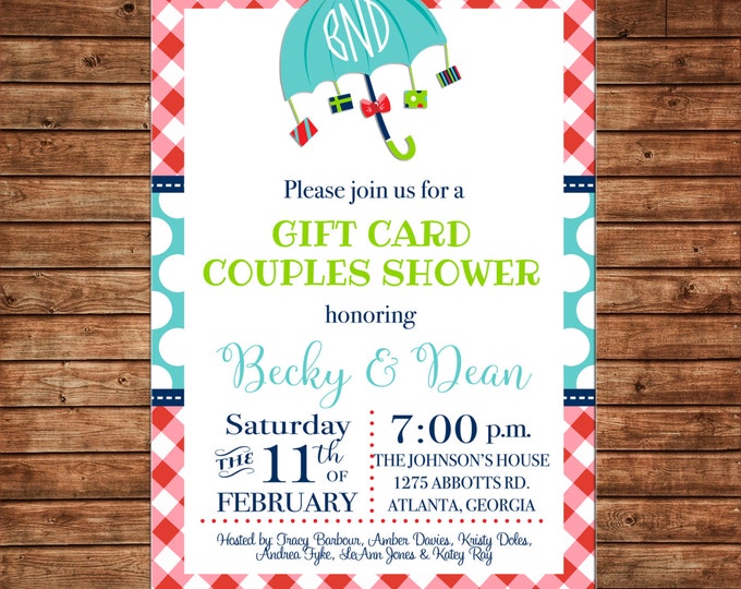 Invitation Gift Card Shower Baby Bridal Wedding Birthday Party - Can personalize colors /wording - Printable File or Printed Cards