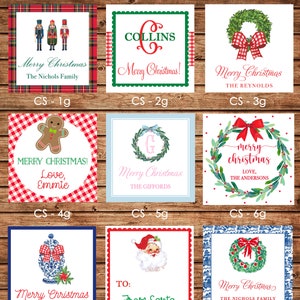 24 Square Personalized Christmas Red Green Enclosure Cards, Gift Stickers, Gift Tags
