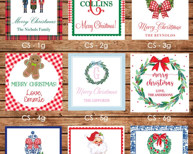 24 Square Personalized Christmas Red Green Enclosure Cards, Gift Stickers, Gift Tags