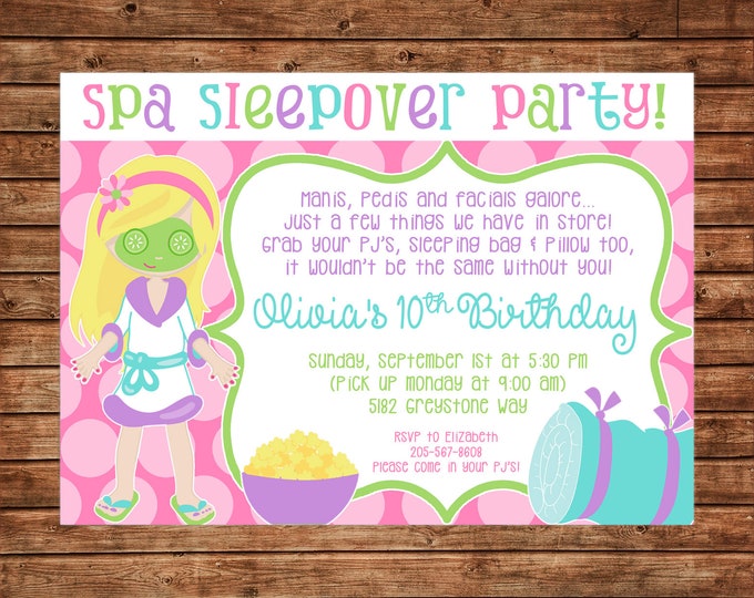 Girl Invitation Manicures Pedicures Sleepover Spa Birthday Party - Can personalize colors /wording - Printable File or Printed Cards