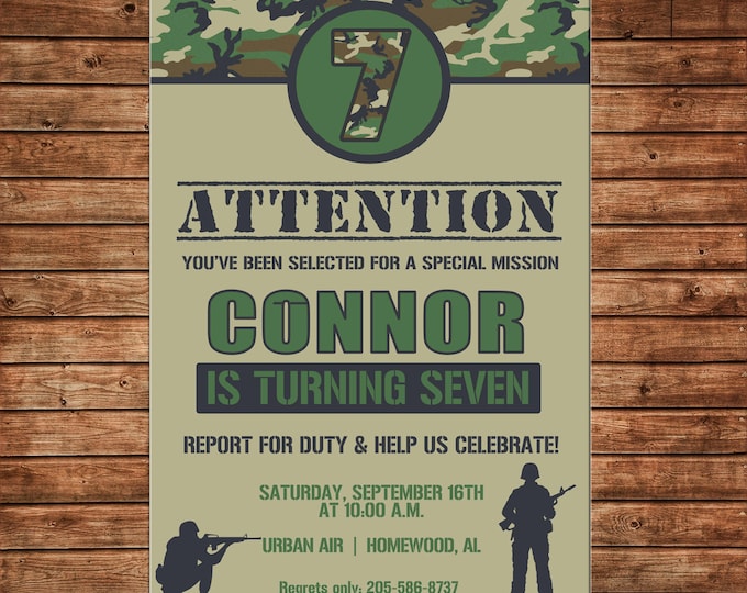 Boy Invitation Camo Camouflage Army Birthday Party - Can personalize colors /wording - Printable File or Printed Cards