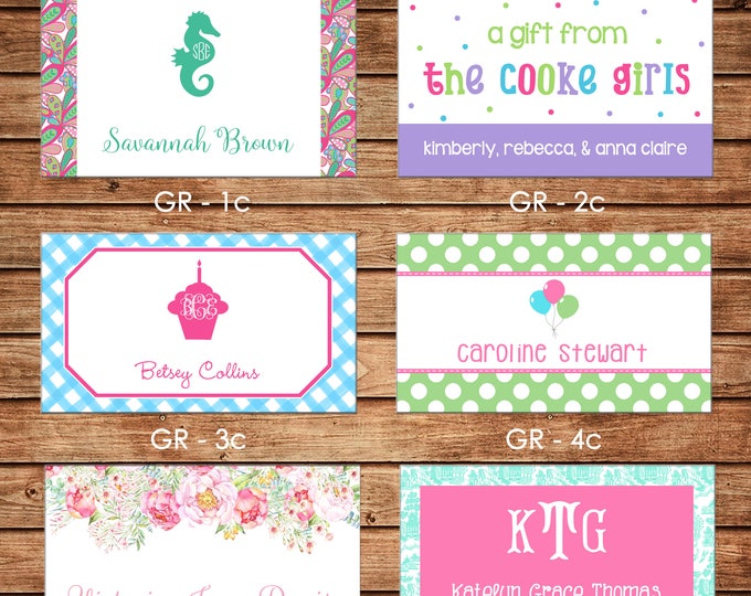 20 Rectangle Personalized Girl Enclosure Cards, Gift Stickers, Gift Tags