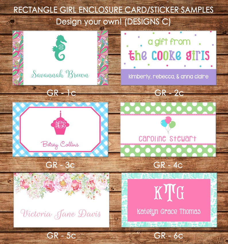 20 Rectangle Personalized Girl Enclosure Cards, Gift Stickers, Gift Tags image 1
