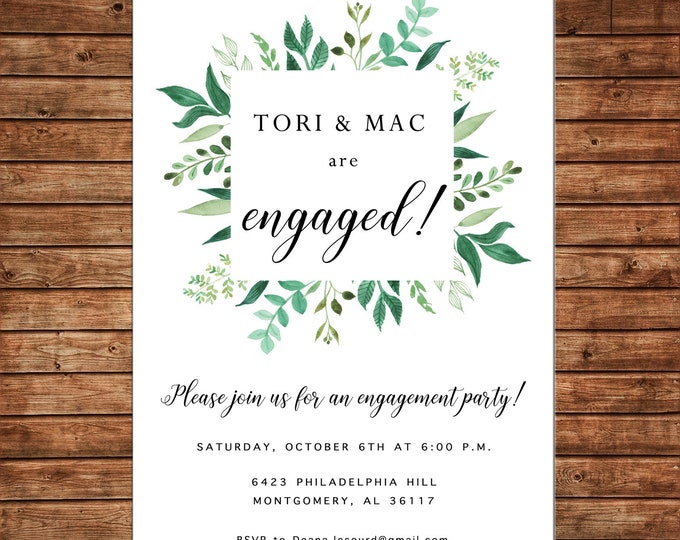 Invitation Watercolor Greenery Wedding Engagement Party Shower  - Can personalize colors /wording - Printable File or Printed Cards