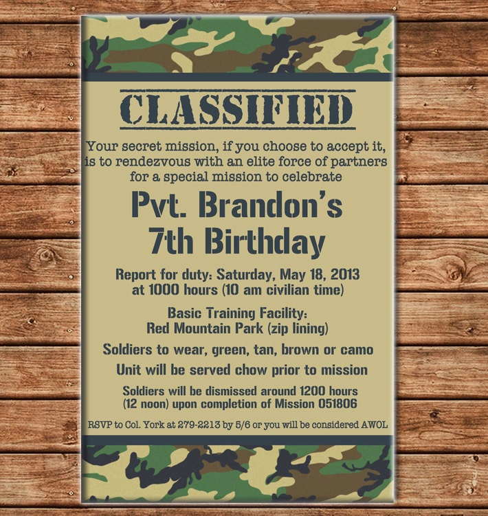thumbnail image 2 of TheCardZoo Army Troops Camouflage Personalised Birthday Party Invitations – TH102 2 of 6