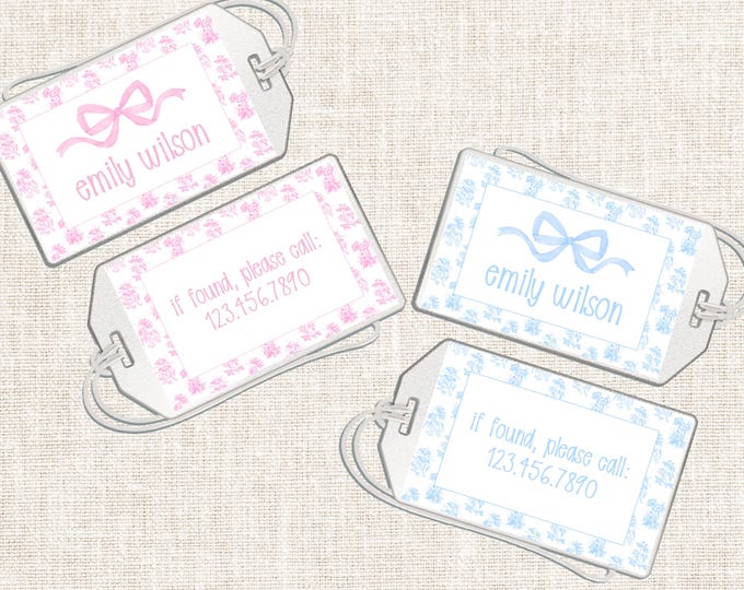 Personalized Girl Luggage Tag, Girl Bag Tag, Bow Luggage Tag, Ribbon Luggage Tag