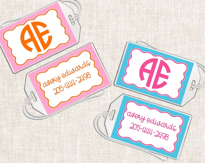 Personalized Girl Luggage Tag, Girl Bag Tag, Preppy Luggage Tag
