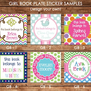 24 Square Personalized Girl Book Plates Bookplate Stickers Labels - Choose ONE DESIGN