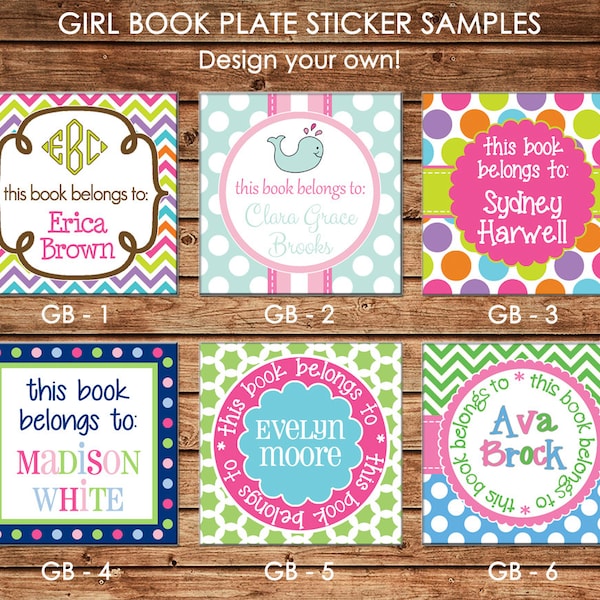 24 Square Personalized Girl Book Plates Bookplate Stickers Labels - Choose ONE DESIGN