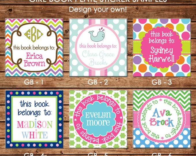 24 Square Personalized Girl Book Plates Bookplate Stickers Labels - Choose ONE DESIGN