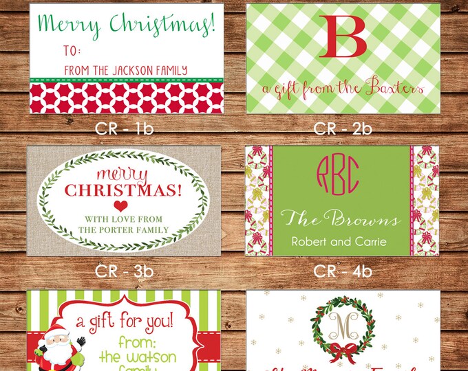 20 Rectangle Personalized Christmas Red Green Enclosure Cards, Gift Stickers, Gift Tags