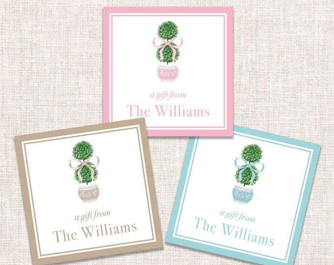 Personalized Gift Tags, Enclosure Cards, Gift Stickers, Watercolor Topiary