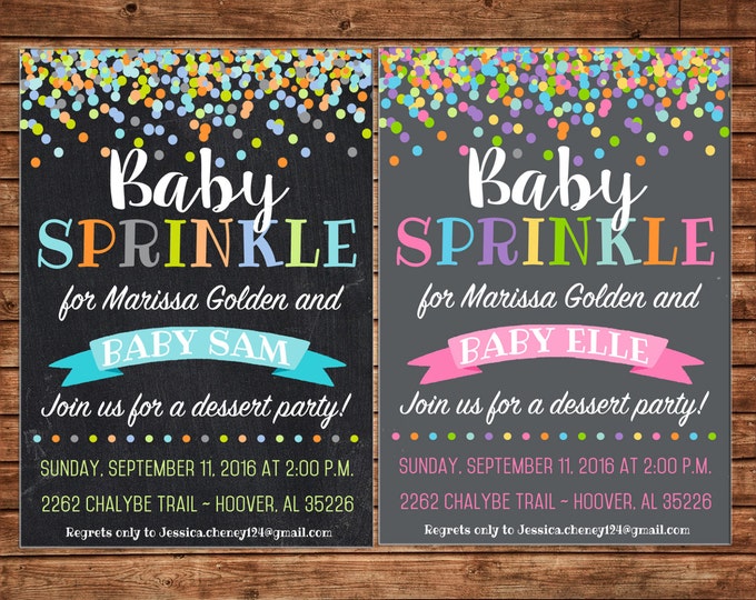Boy or Girl Invitation Baby Sprinkle Confetti Wedding Shower Party - Can personalize colors /wording - Printable File or Printed Cards