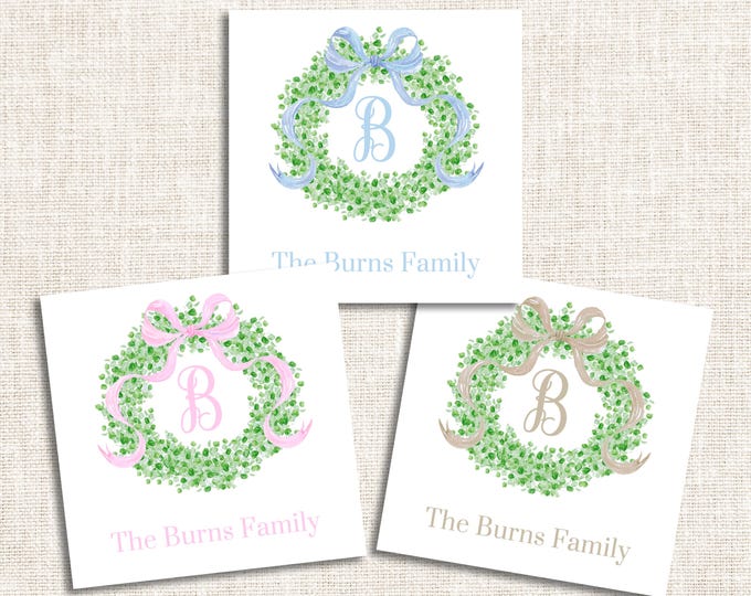 Personalized Gift Tags, Enclosure Cards, Gift Stickers, Wreath with Bow