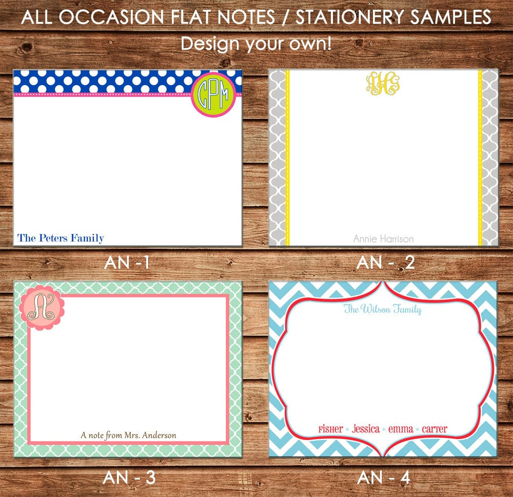 Personalized All Occasion Flat Notes Notecards Stationery with Envelopes -  Design your own - Choose ONE DESIGN