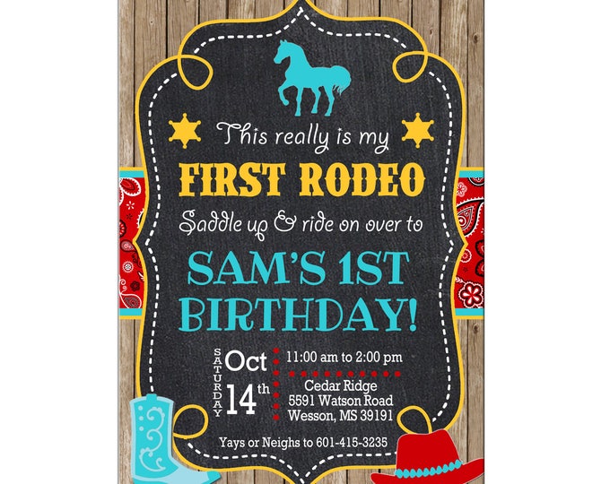 Boy or Girl Invitation Rodeo Horse Bandana Rustic Birthday Party - Can personalize colors /wording - Printable File or Printed Cards