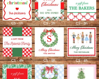 24 Square Personalized Christmas Red Green Enclosure Cards, Gift Stickers, Gift Tags