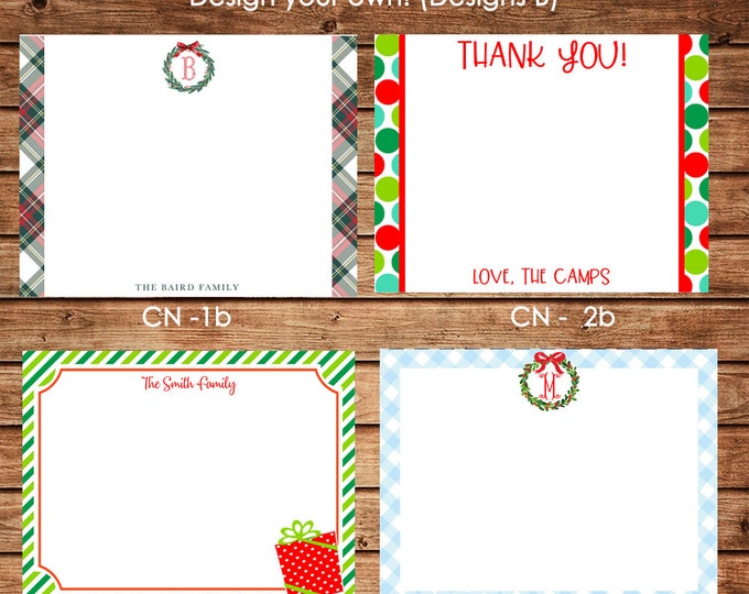 Personalized Holiday / Christmas Flat Notes Notecards Stationery with Envelopes - Design your own - Choose ONE DESIGN