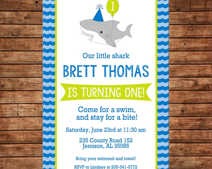 Boy or Girl Invitation Baby Shark Pool Beach Birthday Party - Can personalize colors /wording - Printable File or Printed Cards