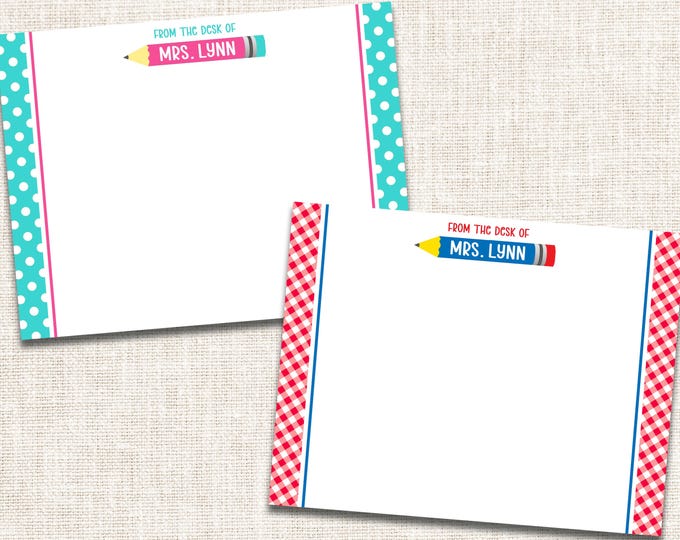 Personalized Teacher Stationery, Teacher Personalized Notecards, Preppy Stationery