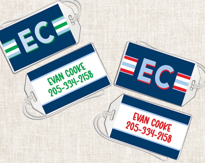 Personalized Boy Luggage Tag, Boy Luggage Tag, Preppy Luggage Tag