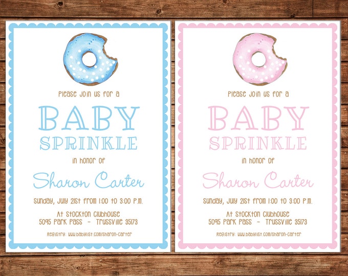 Boy or Girl Baby Sprinkle Donut Donuts Shower Birthday Party - Can personalize colors /wording - Printable File or Printed Cards