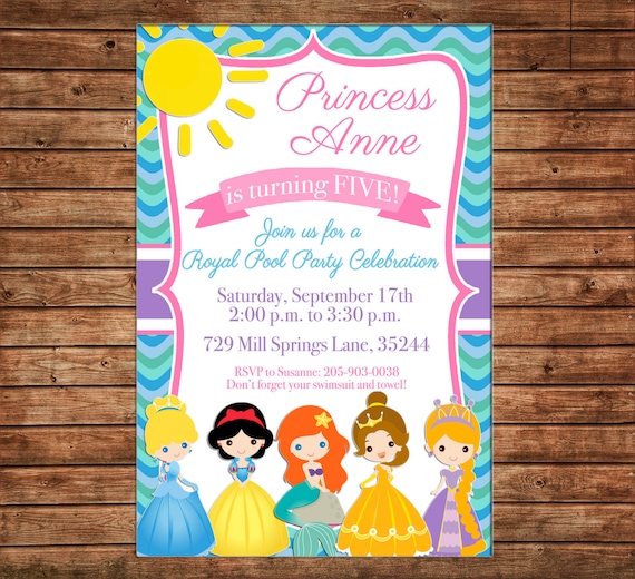 Girl Invitation Princess Pool Party Birthday Party Can - Etsy