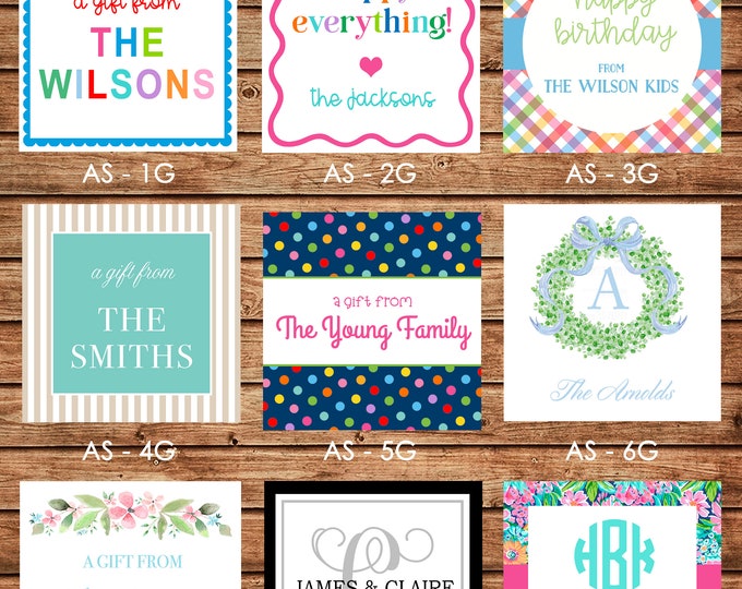 24 Square Personalized Family Sibling Boy Girl Enclosure Cards, Gift Stickers, Gift Tags