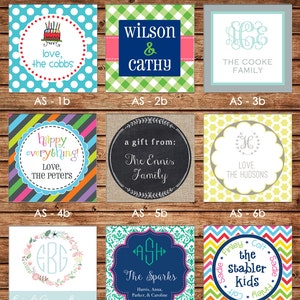 24 Square Personalized Family Sibling Boy Girl Enclosure Cards, Gift Stickers, Gift Tags
