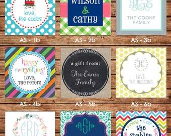 24 Square Personalized Family Sibling Boy Girl Enclosure Cards, Gift Stickers, Gift Tags