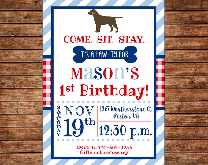 Boy or Girl Invitation Puppy Pawty Dog Birthday Party - Can personalize colors /wording - Printable File or Printed Cards