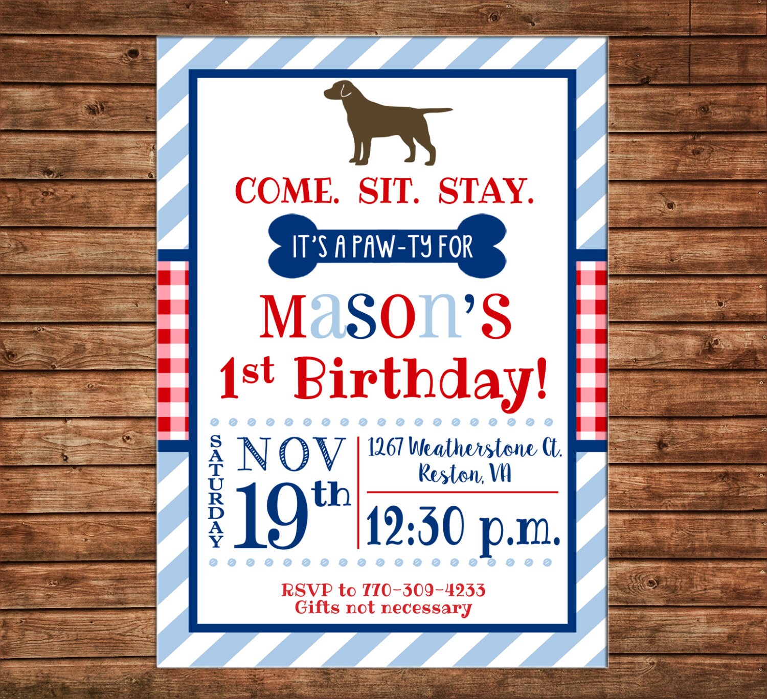 Boy or Girl Invitation Puppy Pawty Dog Birthday Party - Can personalize  colors /wording - Printable File or Printed Cards