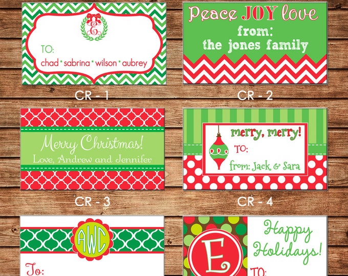 20 Rectangle Personalized Christmas Red Green Enclosure Cards, Gift Stickers, Gift Tags