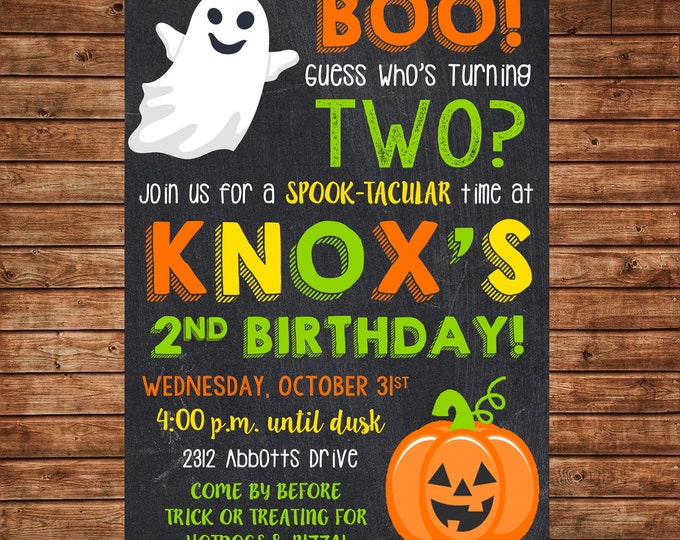 Boy or Girl Invitation Pumpkin Ghost Boo Birthday Party - Can personalize colors /wording - Printable File or Printed Cards