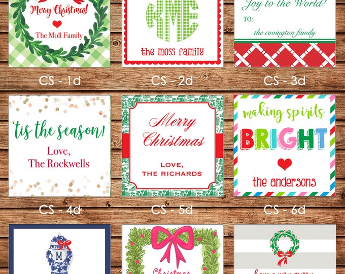 24 Square Personalized Christmas Red Green Enclosure Cards, Gift Stickers, Gift Tags