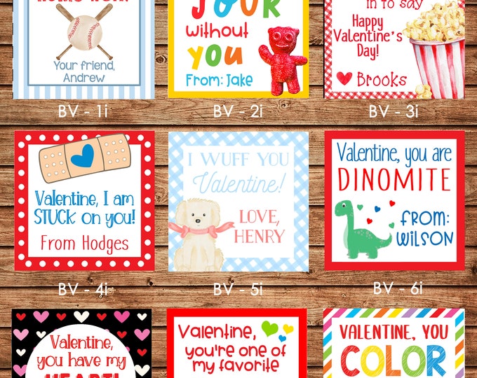 24 Square Personalized Boy Valentine Enclosure Cards, Gift Stickers, Gift Tags