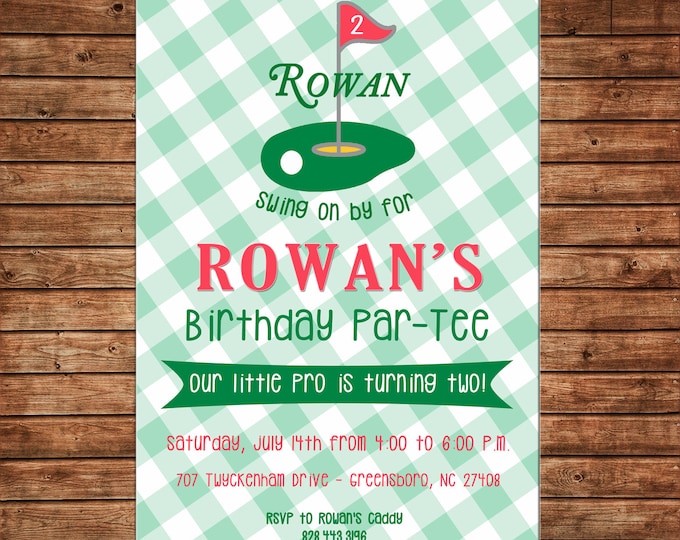 Boy Invitation Putt Putt Miniature Golf Gingham Birthday Party - Can personalize colors /wording - Printable File or Printed Cards