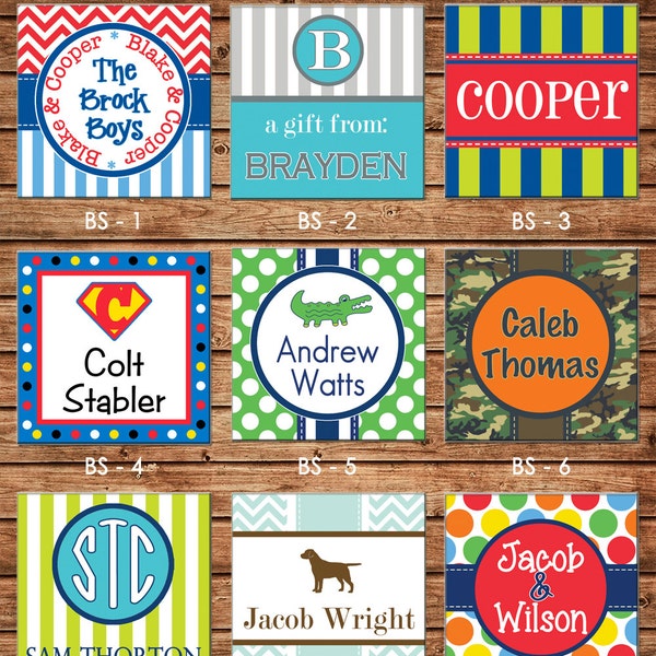 24 Square Personalized Boy Enclosure Cards, Gift Stickers, Gift Tags