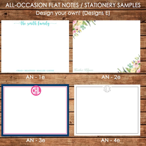 Personalized All Occasion Flat Notes Notecards Stationery with Envelopes - Design your own - Choose ONE DESIGN