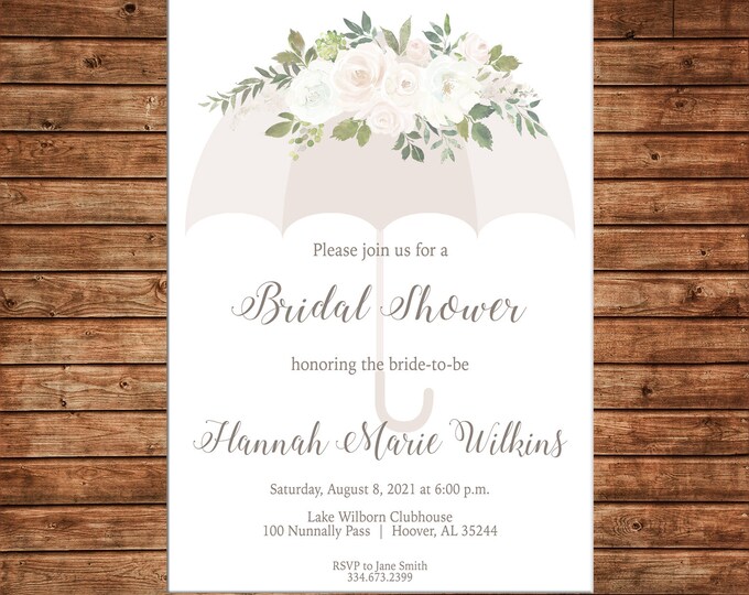 Watercolor Floral Baby Bridal Wedding Sprinkle Umbrella Shower Party - Can personalize colors /wording - Printable File or Printed Cards