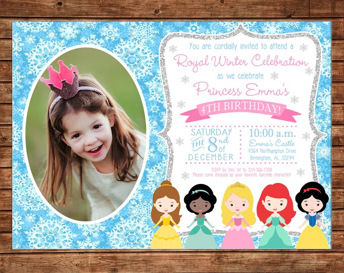 Girl Invitation Winter Princess Birthday Party - Can personalize colors /wording - Printable File or Printed Cards
