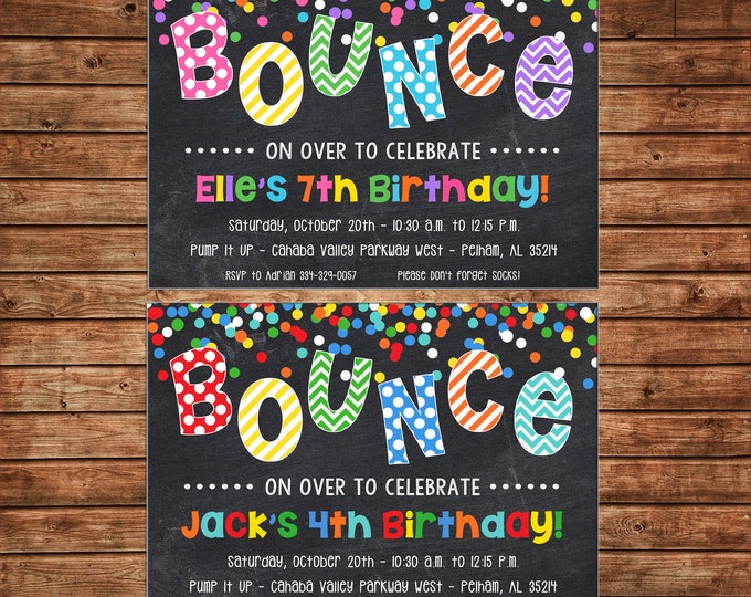 Boy or Girl Bounce House Jump Birthday Party - Can personalize colors /wording - Printable File or Printed Cards