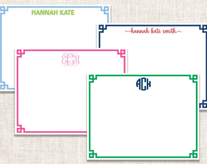 Personalized Custom Girl Stationery, Girl Notecards, Flat Note Cards, Preppy Stationery