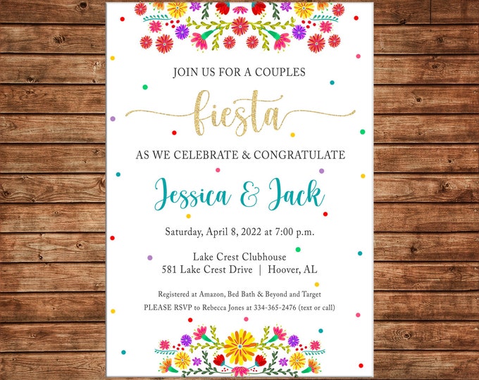 Invitation Mexican Fiesta Shower Couples Wedding Party - Can personalize colors /wording - Printable File or Printed Cards