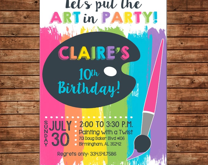 Boy or Girl Invitation Art Artist Pottery Paint Palette Birthday Party - Can personalize colors /wording - Printable File or Printed Cards